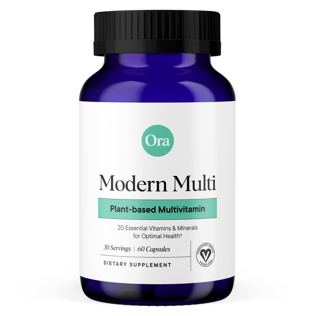 Ora Organic Plant Based Multivitamin per le donne e gli uomini, Bluelight Protection - Cervello, Occhio, Energia, Immune, Pelle, Capelli, Cuore e Bone Health Support, 60 Vegan Capsule
