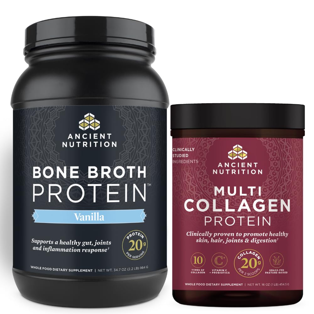 Antica Nutrition Bone Broth Protein Powder, Vanilla, 40 Serve + Multi Collagen Protein Powder, Non aromaed, 45 Serve