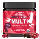 Llama Naturals Kids Multivitamin Gummies, Vegan, Organico con Vitamina D, C & K, Toddler Ver Fruit Gummy Vitamine, Chewable Supplement, Whole Food Multivitamin, Non Aggiunto Zucchero Canna, Ciliegia, 90 Ct