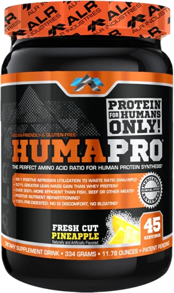 Humapro | Aminoacidi Protein Matrix per gli esseri umani | 99% Utilizzo per il muscolo magra | Vegan, Gluten Free | 334g / 45 Servings (Fresh Cut Ananas)