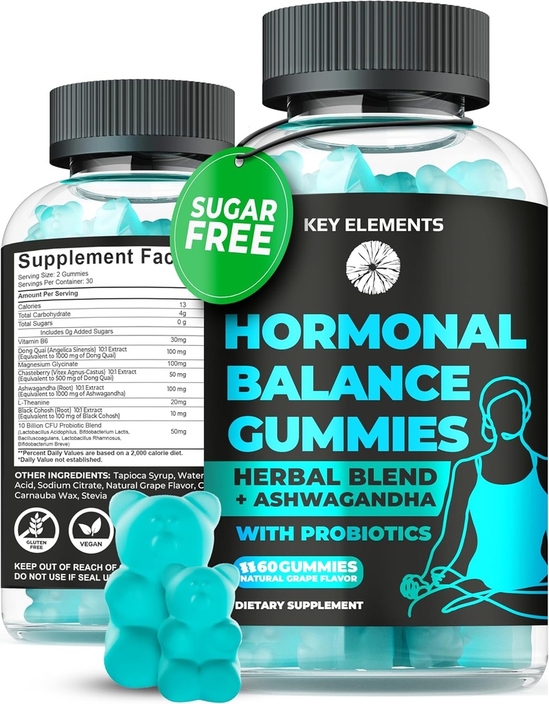PMS Gummies Equilibrio ormonale Integratori per le donne - Probiotic PMS Vitamins Rilievo di Cramp Mestruale, Flash Caldi Menopause Supporto - PMS Relief con Dong Quai, Chasteberry, Nero Cohosh & Ashwagandha