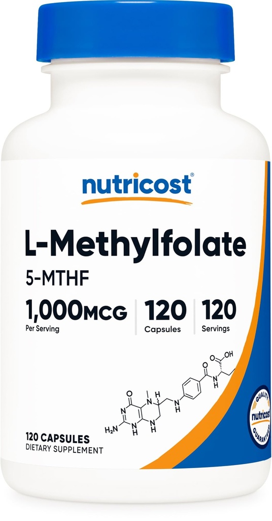 Nutricost Methylfolate 1000mcg, 120 Capsule Vegetariani - Gluten Free, Non-GMO (Methylated Folate)
