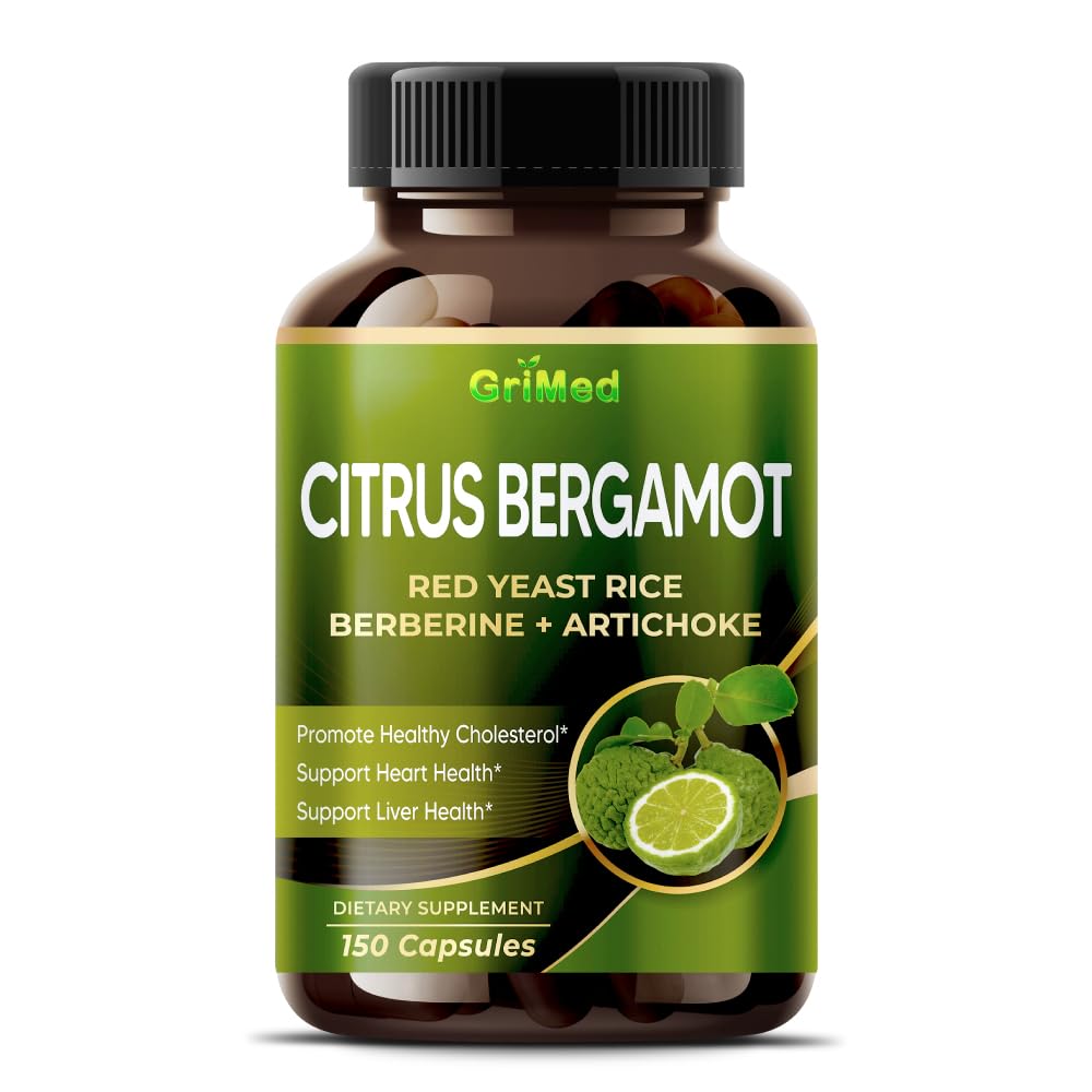 Citrus Bergamot 50:1 Estrarre 20.400mg con riso di lievito rosso, aglio, carciofo per colesterolo sano, salute del cuore - Made in the USA (150 Count (Pack of 1))