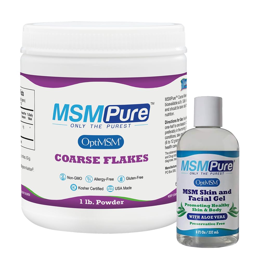 KALA HEALTH MSMPure MSM Fiocchi grossolani 1lb e MSM Gel con Aloe organico 8oz Bundle