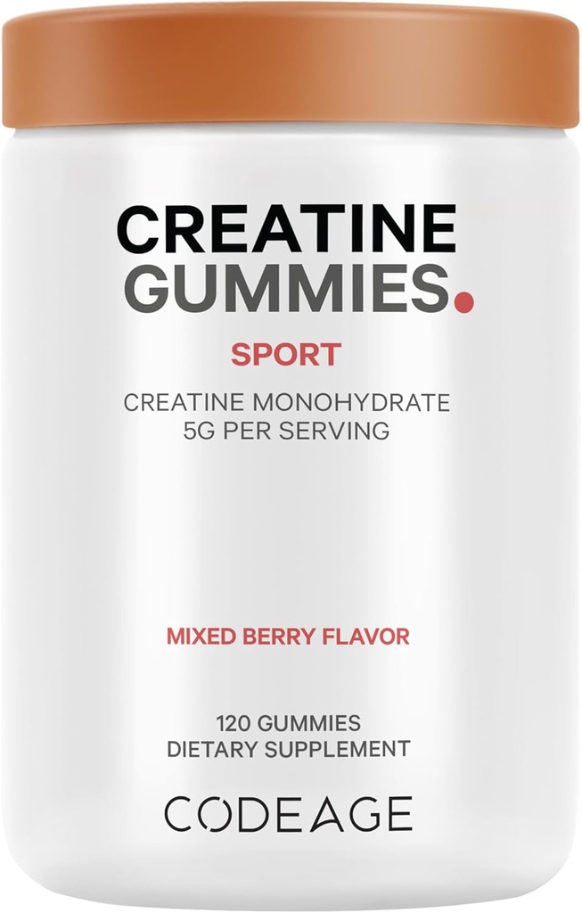 Codeage Creatine Monohydrate Gummies Supplement - 5000mg Creatina - AstraGin Panax & Astralagus - Sport Gummy - Mixed Berry Flavor - Kettlebell Shape Vitamins - Vegan - Non-GMO - 120 Gummies