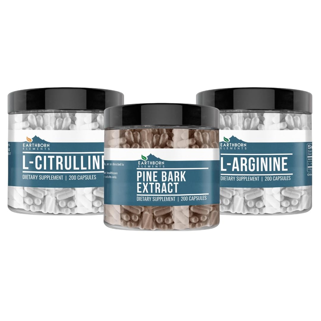 Elementi terrestri Pine Bark, L-Arginina, & L-Citrulline Capsule Bundle, 200 Capsule Ogni, Pure & Undiluted, Nessun Additivi