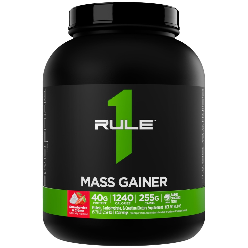 Regola 1 Mass Gainer - Formula ad alto contenuto calorico di peso con 1.220+ Calorie, 250g+ Complex Carb Blend, 40g All-Whey Protein Per Serving (8 Serve, Fragole & Crème)