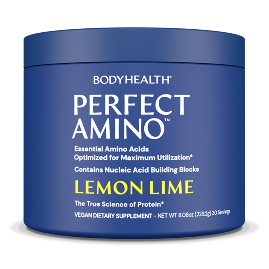 BodyHealth PerfectAmino Powder - BCAA e EAA Polvere per pre e post allenamento - Aminoacido Energy Drink per gli uomini e le donne per sostenere muscolare magra e recupero - Lime di limone - 30 Serve