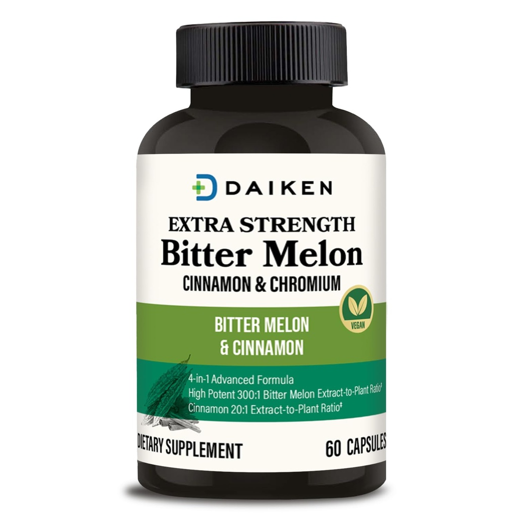 DAIKEN Bitter Melon, Cinnamon & Chromium, 90.000 mg Equivalente Per la dose di resistenza extra, 100% capsule di Melone di Bitter vegetariano con cromo di cannella e zinco, 60 capsule