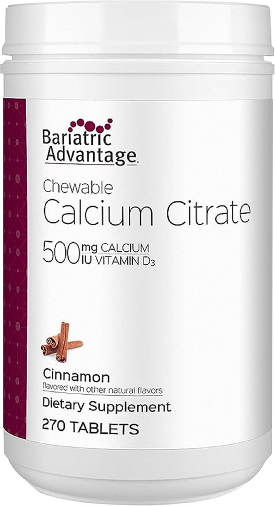 Vantaggio Bariatrico Citrato di Calcio Chewable 500 mg - per i pazienti di chirurgia baratrica - Alta potenza, Tabelle facili da digerire - Citrato di calcio - Integratori di resistenza di ossa* - 270 Conte - Cannella