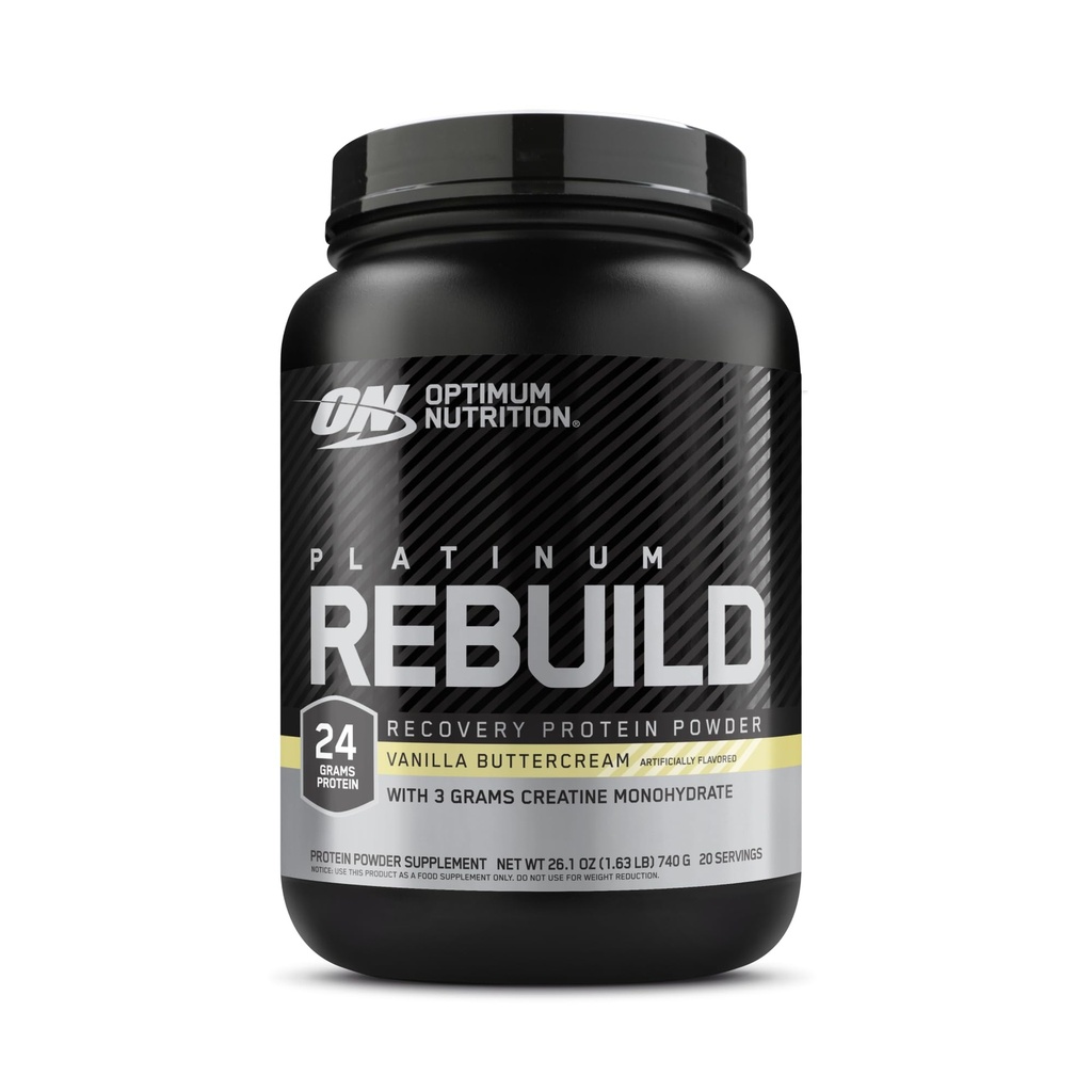 Optimum Nutrition Platinum Rebuild, Premium Platinum Blend Protein Powder con Creatina, Vanilla Buttercream, 20 Serve