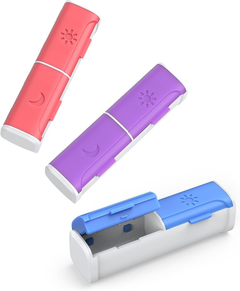 Pill Organizer 2 volte al giorno, (3 Pack) Small Pill Box, Am Pm Daily Pill Organizer, Moisture Proof Travel Pill Case for Pocket Purse, Portable Medicine Box to Hold Vitamin, Fish Oil, Supplemento