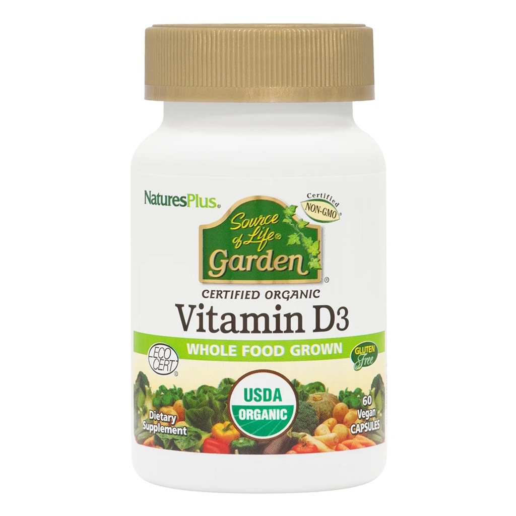 NaturesPlus Fonte di Life Garden Vitamin D3-60 Capsule Vegan, Confezione da 3 - Supporto Sistema Immune - Certificato Organico, Non OGM, Gluten Free - 90 Total Servings