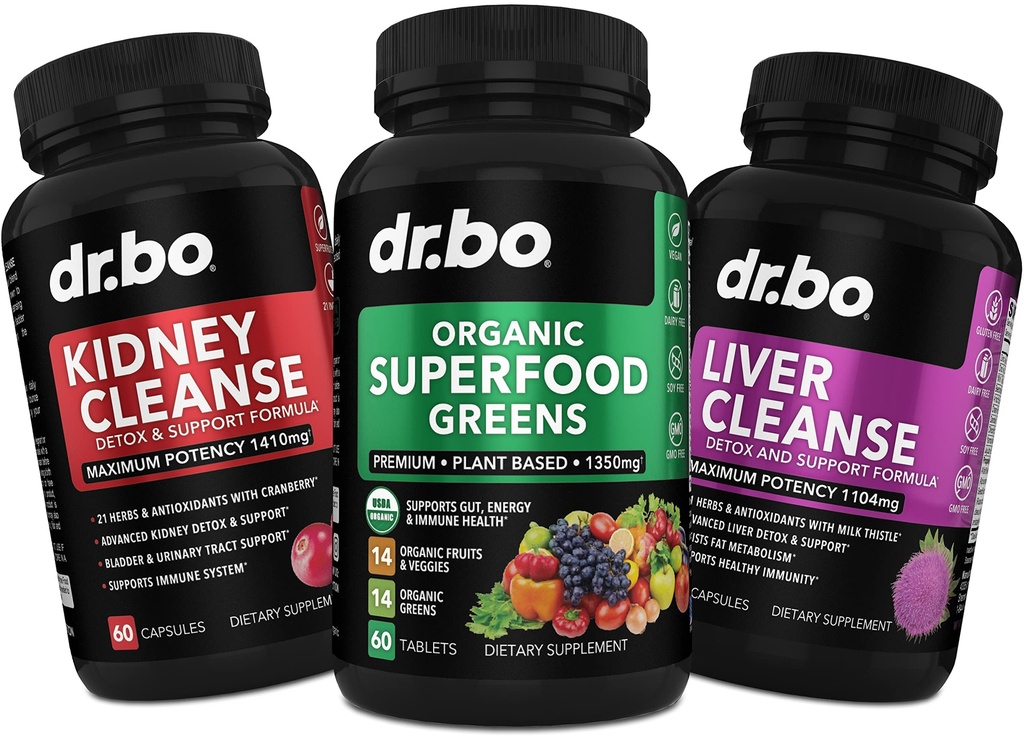 Organic Superfood Greens & Fruit Supplements - Liver Kidney Cleanse Detox Support Supplemento - Green Veggie Powder Blend Vegeta Foods & Help Repair Kidneys, Bladder Control & Urinary Tract Health