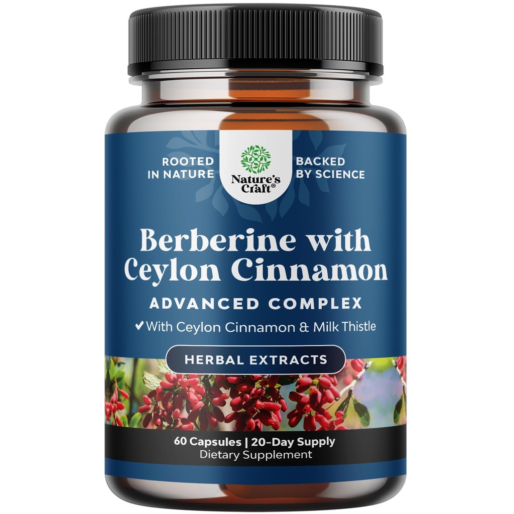 Balancing Berberine Plus 1200mg Per Serving Complex - Antiossidante Berberina con Ceylon Cinnamon Capsule Plus Silymarin Milk Thistle Extract - Active PK per la salute del cuore e il supporto allo zucchero 60 capsule