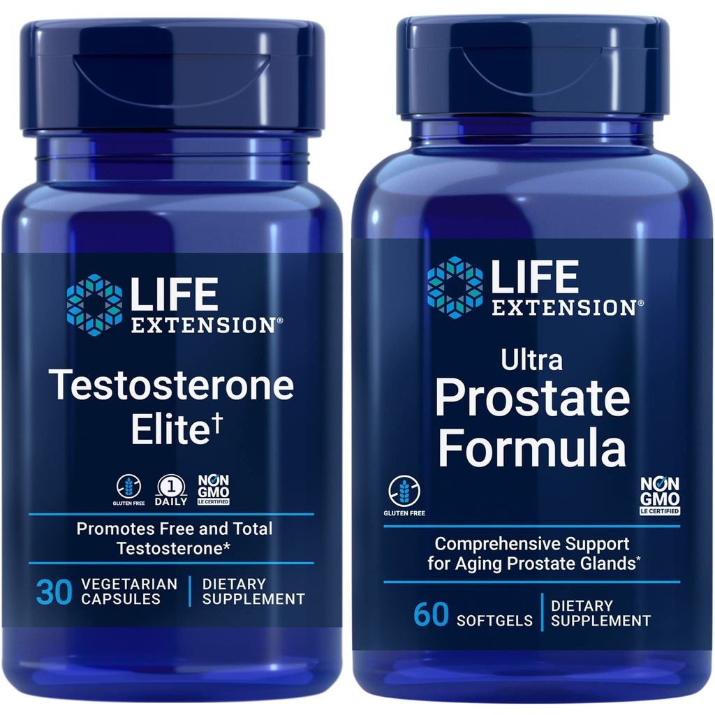 Estensione di vita Testosterone Elite, 30 capsule vegetariane | Formula ultra prostata, 60 softgels | prostata sana, supporto di produzione di testosterone, integratori per gli uomini