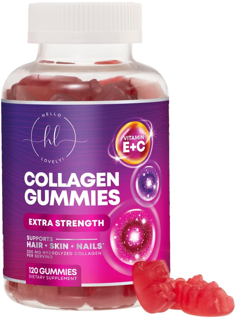 Peptidi di collagene Gummies con 2500 mcg Biotina - Integratore multi collage di proteine idrolizzate I & III con Vitamina C & Zinc - Supporto per capelli, pelle, chiodi, Pomegranato gustoso - 120 Gummies