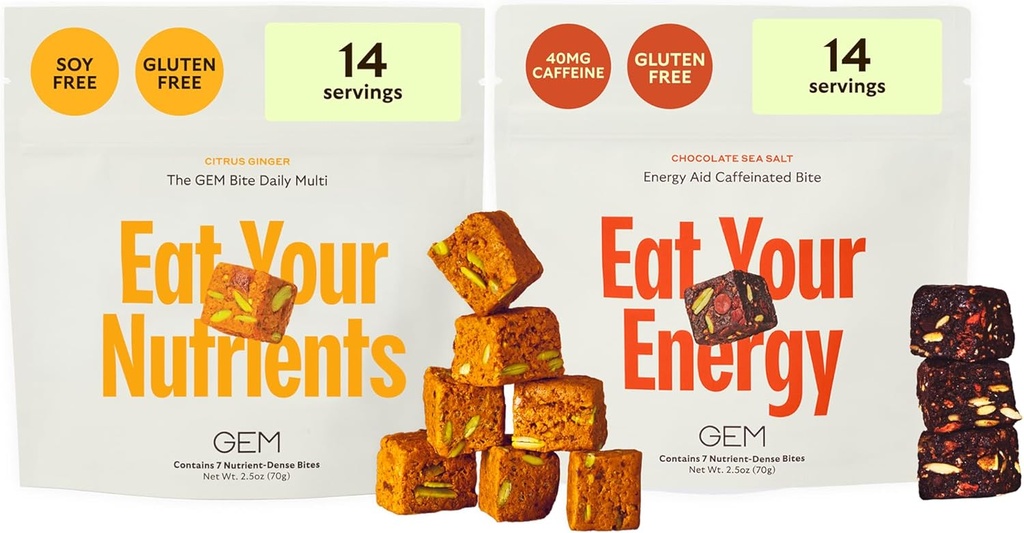 GEM Daily Superfood and Energy Support for Women & Men, Natural Whole Foods with Essential 20+ Full-Food Vitamins, Minerali, Superfoods, Prebiotics, Clean Energy Variety Pack, 28 Serve