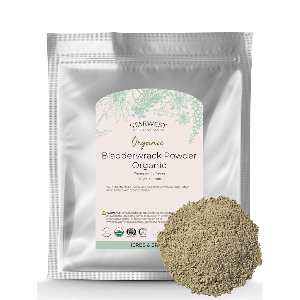 Polvere organica della vescica della vescica secca di Starwest - erba naturale di alghe, fonte di iodio, potassio, zinco, calcio, vitamine A & C, Kosher certificato, non OGM - Bulk 1 lb Bag