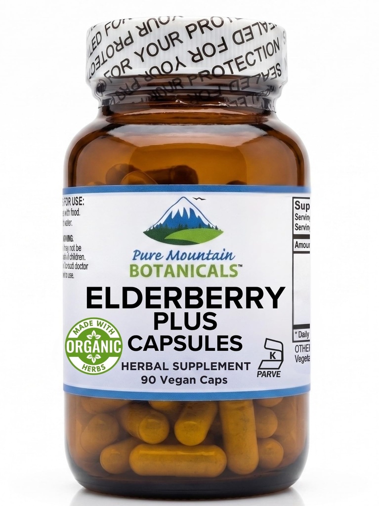 Pure Mountain Botanicals Elderberry Supplement - Vegan Kosher Capsule con 750mg Organic Elderberry e 200mg Elderflower