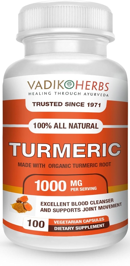 Vadik Herbs Organic Curcumin Turmeric 1000 mg | (100 vegicaps) | Made in USA | Trusted From 1971