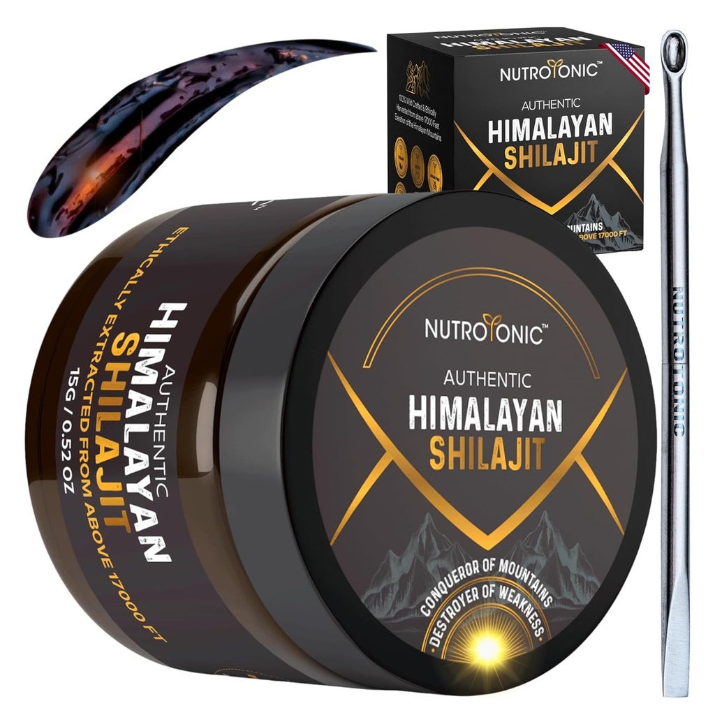 NutroTonic® Autentico Himalayan SHILAJIT® | 60 giorni Sun Dried Organic Most Potent Premium Resina | Lab Testato per la sicurezza | Fonte naturale di acido Fulvico +86% & Acido Humico +10%