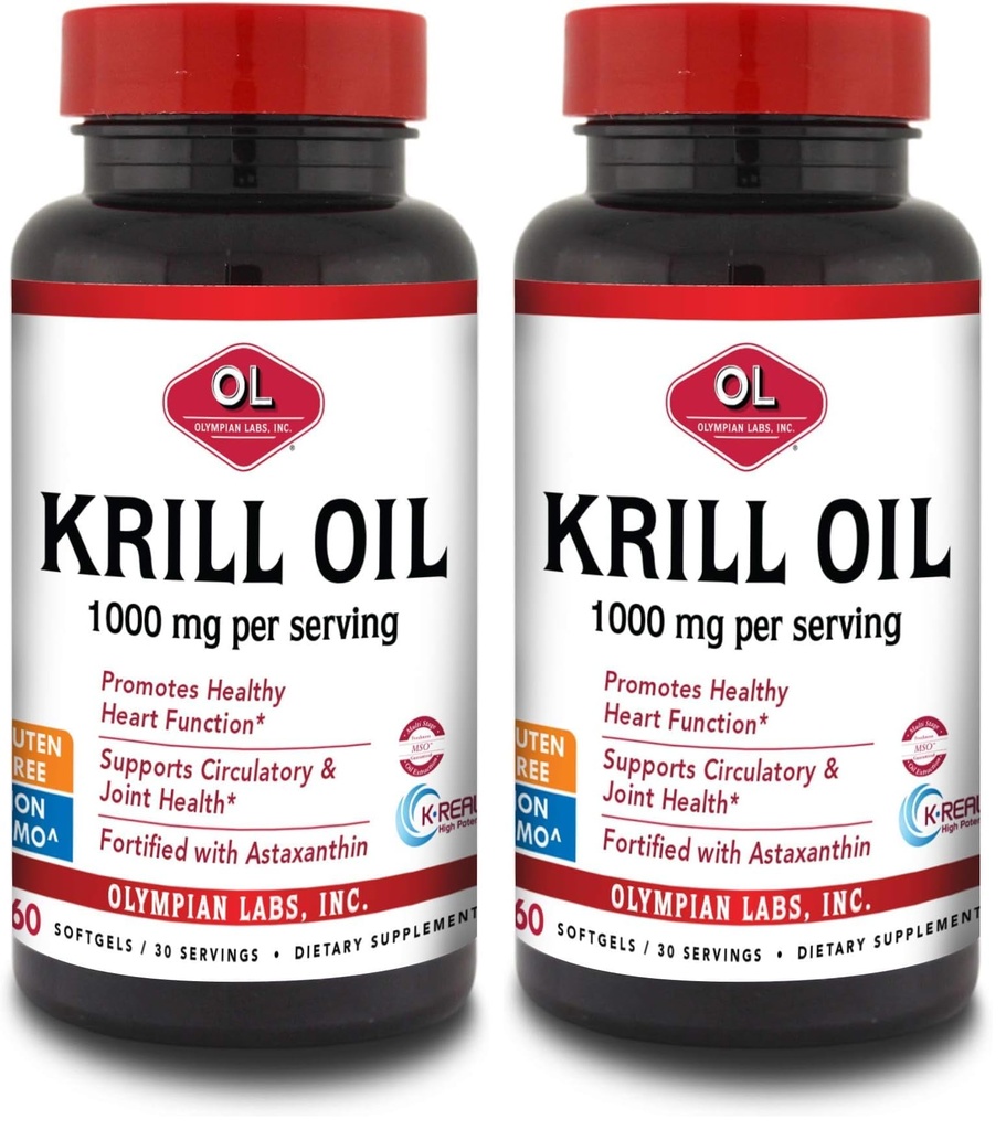 Olio di Krill Antartico, 1000mg Caps con Astaxanthin, Omega-3, EPA, DHA, Immune, Joint & Brain Support, 60 Softgels (Pack of 2)