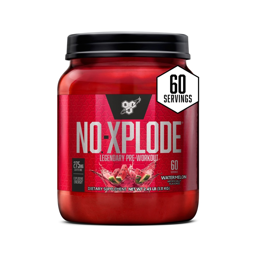 BSN N.O.-XPLODE Pre polvere di allenamento, supplemento di energia per gli uomini e le donne con creatina e beta-alanina, aroma: anguria, 60 porzioni