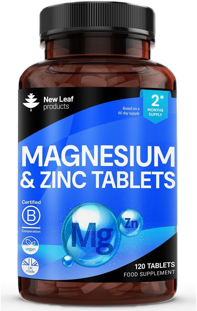 Magnesio Supplemento 500mg Magnesio e Zinco Supplemento - Alto Assorbimento Magnesio Ossido & Zinco - Bones Muscolare & Sana Funzione Immune - Vegan, Non OGM, Gluten-Free - 120 Facile da ingoiare Compresse