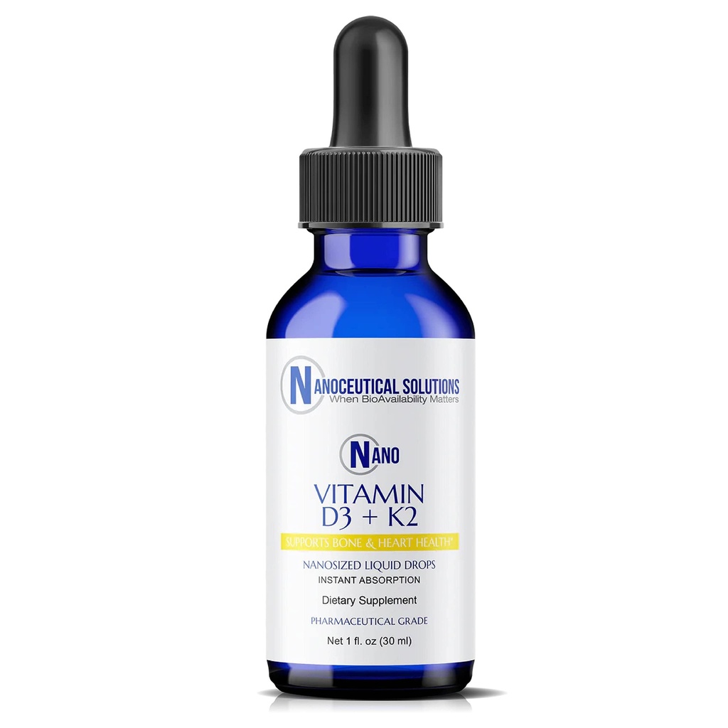 Nano Vitamin D3+K2 Particelle Liquide Nanodimensionate | Rapid Absorption | 5000 IU Potent Formulation - 1Fl Oz | Non-GMO, Gluten Free | Supporta Bone, Joint, Heart & Immune Health