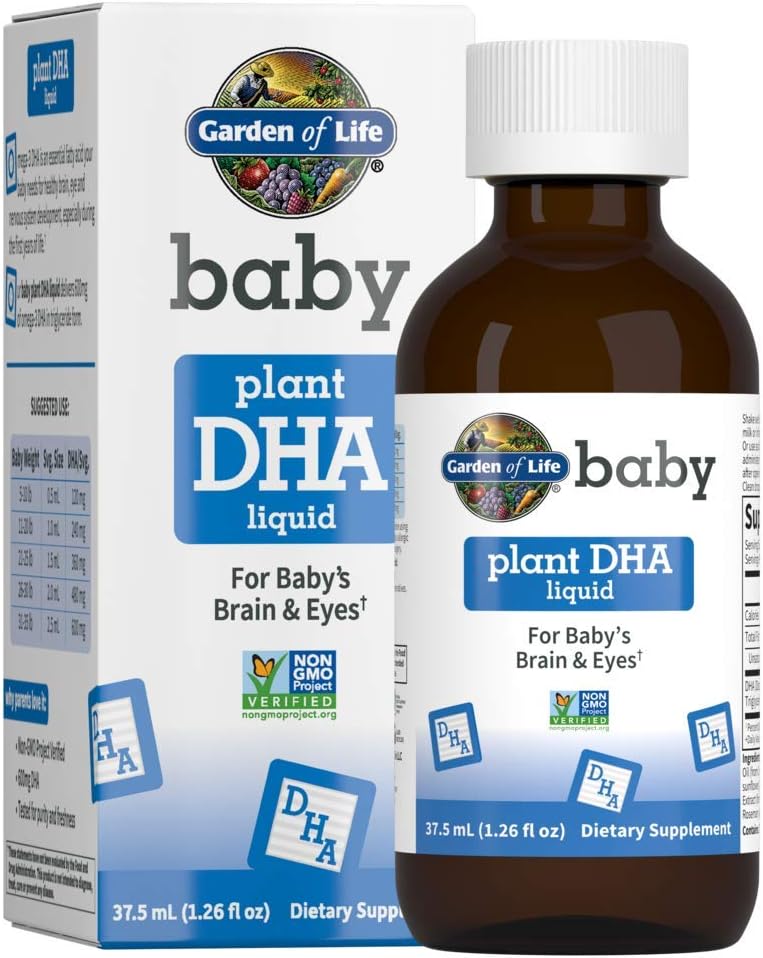 Giardino della vita Baby DHA Drops, 600mg Omega 3 DHA Vegan per il cervello e gli occhi del bambino da fonti vegetali amichevoli vegetariane (No Fish Oil) per bambini e bambini, 37,5 mL (1,26 fl oz) liquido