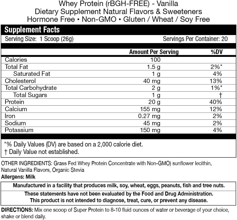Fortifeye Super Nuova Zelanda Grass Fed Whey Protein Vanilla Flavor, 20 Servings, 1 Pack - Polvere organica di proteine del siero di siero di erba non certificata per allenamento, Nutrizione sportiva e migliorare il sistema immunitario