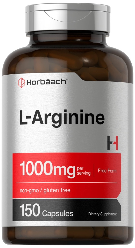 Horbäach L-Arginina 1000mg | 150 capsule | Supplemento alimentare gratuito Forma | Non-GMO & Gluten Free
