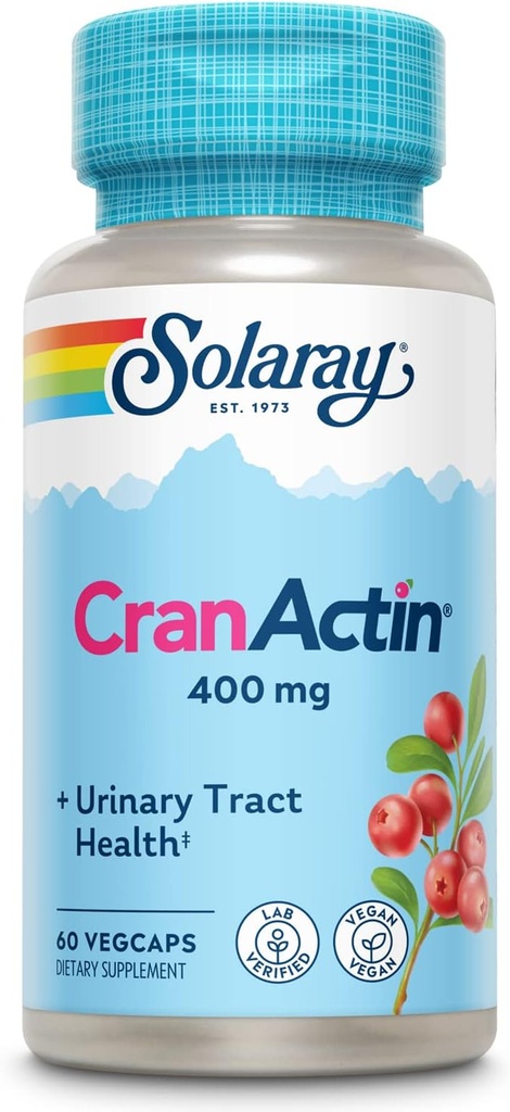 SOLARAY CranActin estratto di mirtillo 400 mg - Integratori di mirtilli per le donne e gli uomini - Supporto per la salute della vescica e del tratto urinario con vitamina C - Vegan, garanzia di 60 giorni (60 CT)