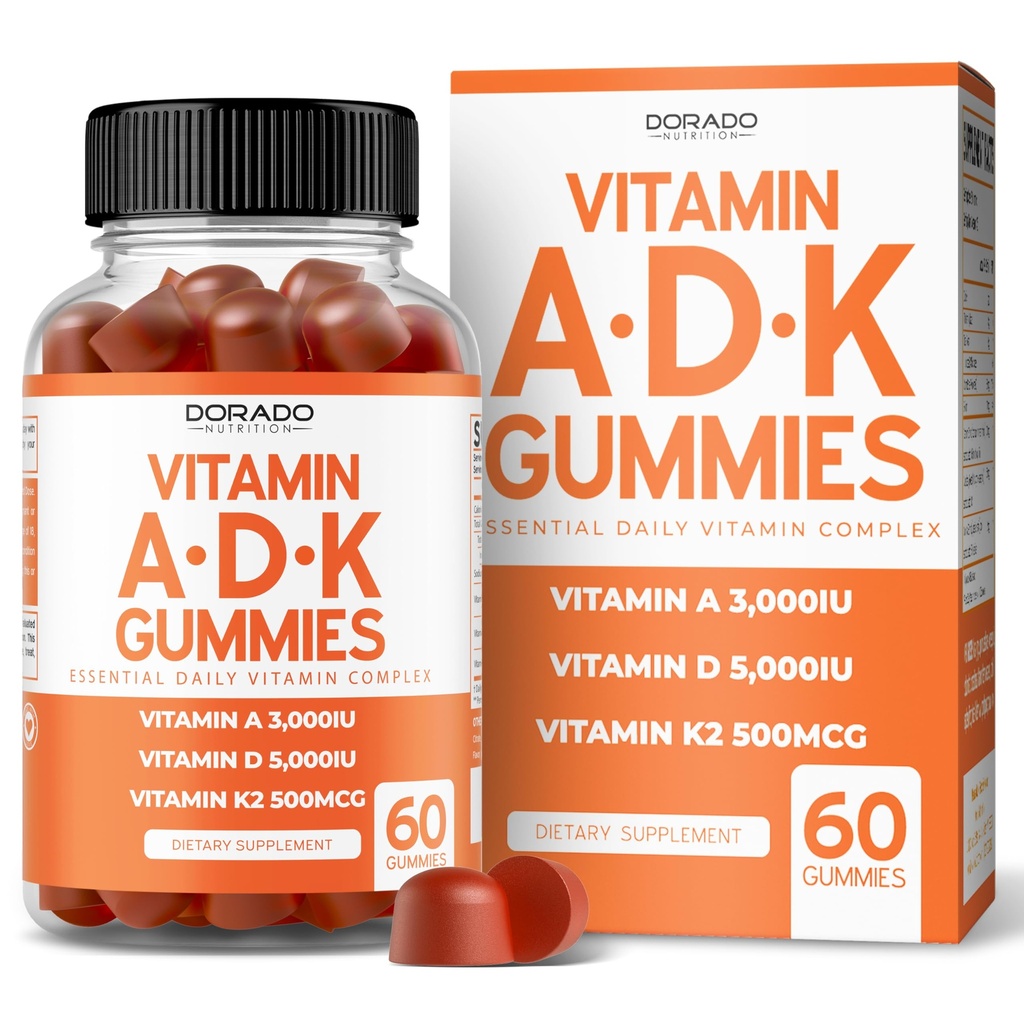 ADK Gummies Vitamina D3 K2 (60 Gummies senza zucchero) Vitamina D3 K2 10000iu/ 5000iu - Supplemento con D & K - 10 Vegan Supplemento - Delicious Raspberry Flavor - Non OGM & USA Made - 60 Count