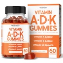 ADK Gummies Vitamina D3 K2 (60 Gummies senza zucchero) Vitamina D3 K2 10000iu/ 5000iu - Supplemento con D & K - 10 Vegan Supplemento - Delicious Raspberry Flavor - Non OGM & USA Made - 60 Count