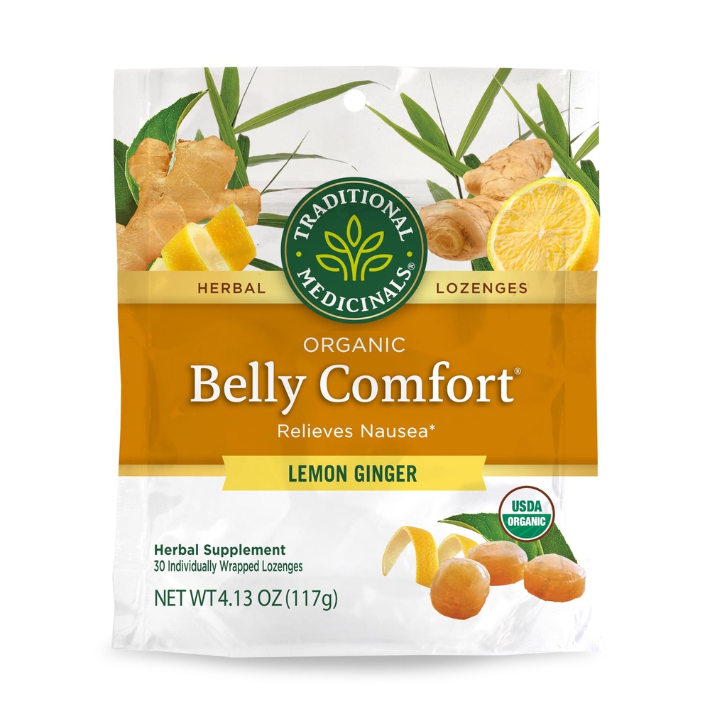 Medicinali tradizionali, Organic Belly Comfort Lozenges Lemon Ginger, Relieves Nausea, 30 Individualmente Wrapped Lozenges