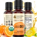 Gocce di vitamina D liquido organico per bambini e adulti, senza zucchero. Facile da usare 1.000 UI/Drop in olio di cocco MCT. Ultimi mesi, meglio per alte dosi. Max assorbimento VIT D3 supplemento. Gusto grande (Citrus)
