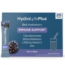 Idralyte Electrolytes Plus Immunity, Elderberry - Polvere di riidratazione rapida di zucchero basso - Imballi di polvere di elettrolita leggermente scintillanti con 1.000 mg di vitamina C e 300 mg di Elderberry (8oz Serve, 20 Conte)