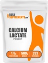 BulkSupplements.com Polvere di lattato di calcio - Polvere di supplemento di calcio, Grado alimentare - Pure & Gluten Free, 1,5g per porzione, 500g (1.1 lbs) (pacchetto di 1)