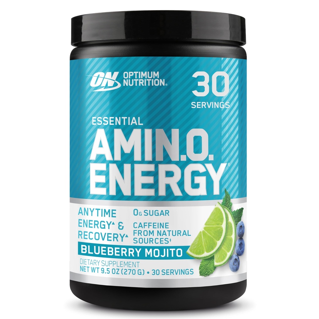 Optimum Nutrition Amino Energy - Pre allenamento con tè verde, BCAA, aminoacidi, Keto Friendly, Estratto di caffè verde, Polvere di energia - Blueberry Mojito, 30 Serve (Packaging May Vary)