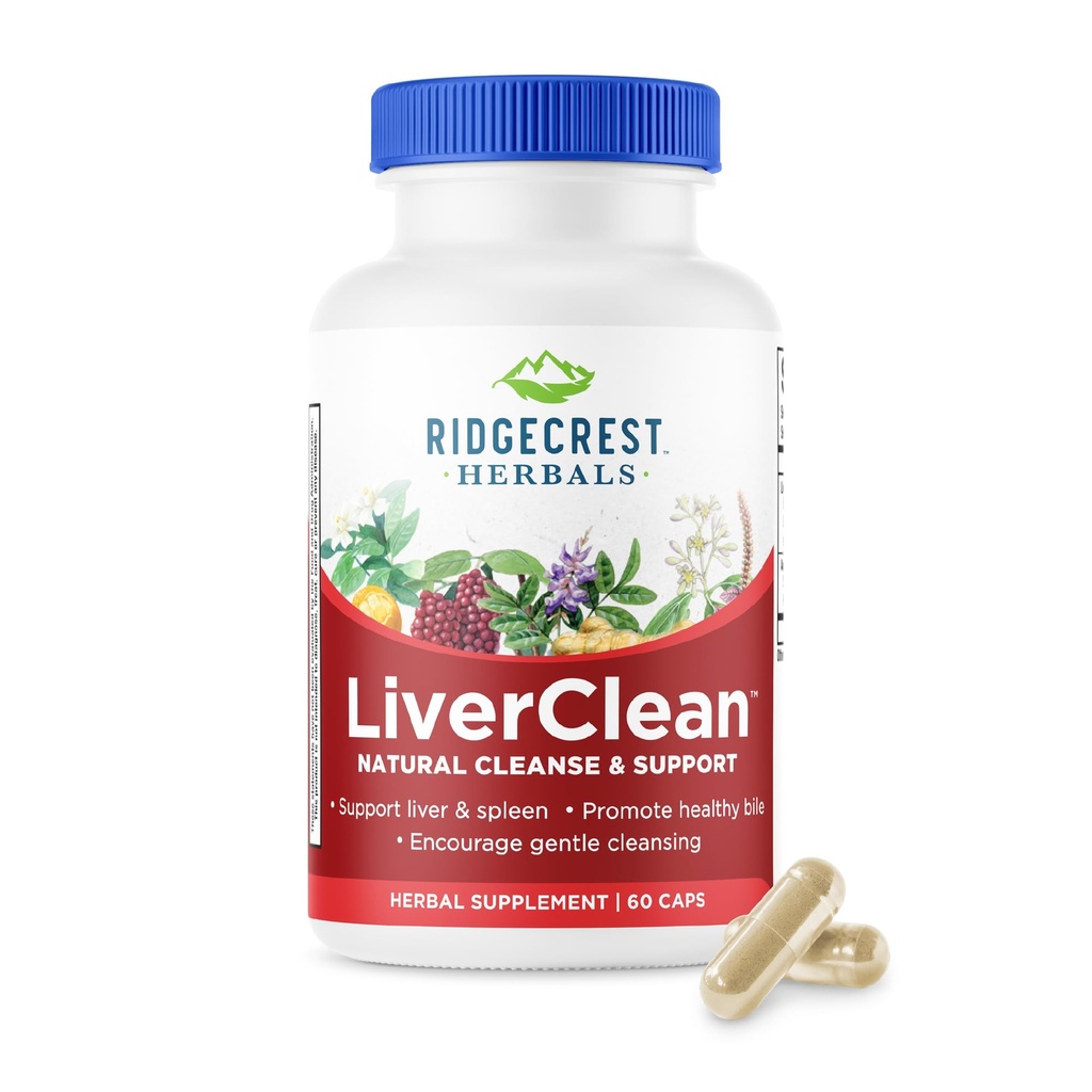 Ridgecrest Herbals LiverClean, Herbal Liver Support Supplement, Beato Thistle, Dandelion, Detox, Cleanse Support, Healthy Bile (60 Caps, 30 Serv)