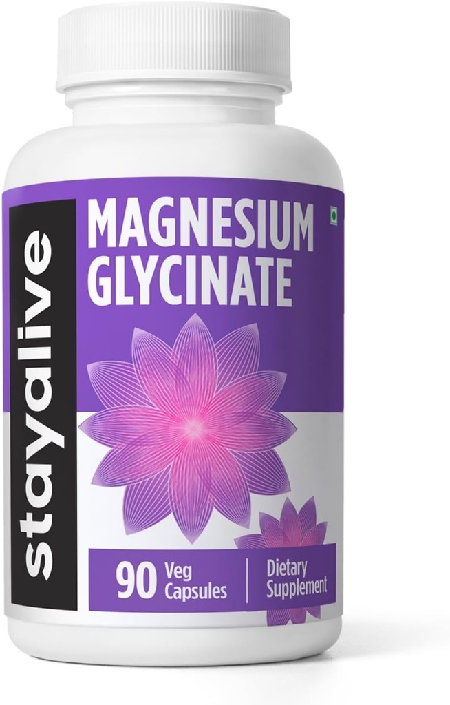STAY ALIVE Magnesio chelato Glycinate 500mg, ad alto assorbimento, 90 capsule, 100% polvere di glicinato puro, supplemento di magnesio ad alta resistenza per le donne e gli uomini, pillole senza OGM e senza glutine