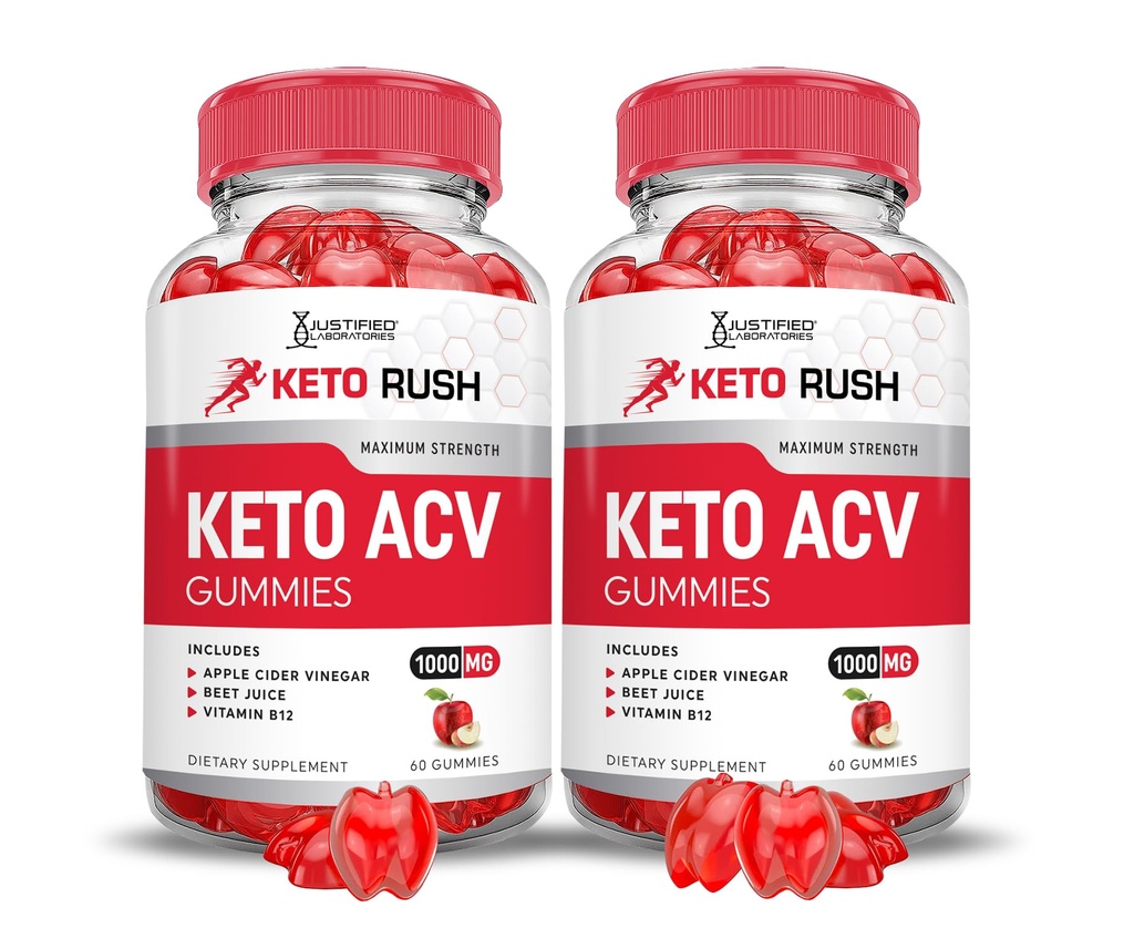 Laboratori giustificati (2 Pack Keto Rush Keto ACV Gummies Advanced Formula 1000MG Powder B12 Vegan Non GMO 120 Gummys