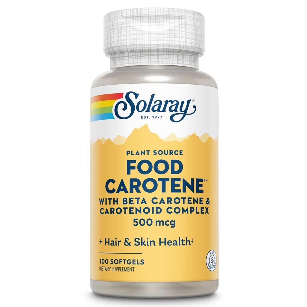 Carotene alimentare SOLARAY, Vitamina A 10000 IU | Pelle sana, Occhi, Antiossidante e supporto immunitario (100 CT)
