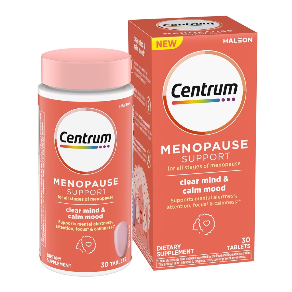 Centrum Clear Mind and Calm Mood Menopause Support Tablets, con Clinically Studied enXtra, 30 Count