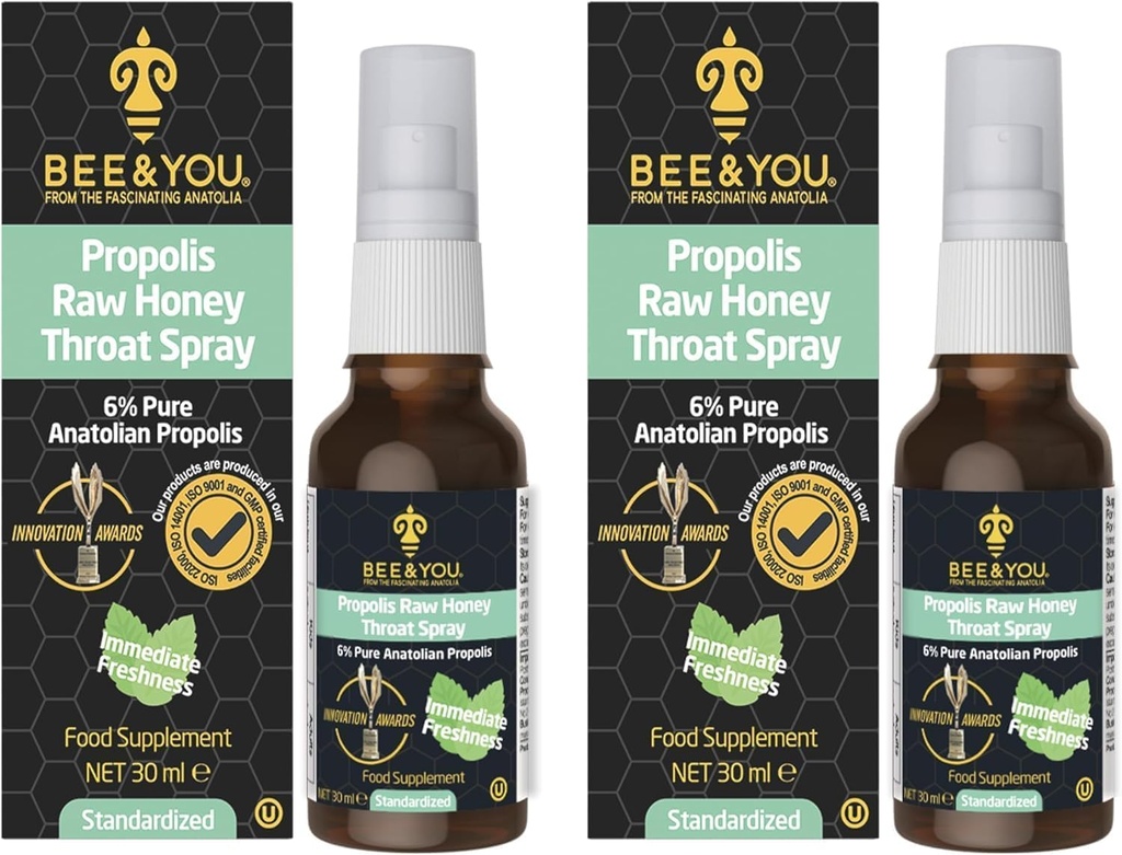 Bee and You Raw Honey Throat Spray, 100% Pure Propolis Extract, Immune Support, Sorrisione di Troia e Congestione, Salute Orale, Antiossidanti, Naturale, Keto, Paleo, Gluten-Free | 1 FL Oz (Pack of 2)