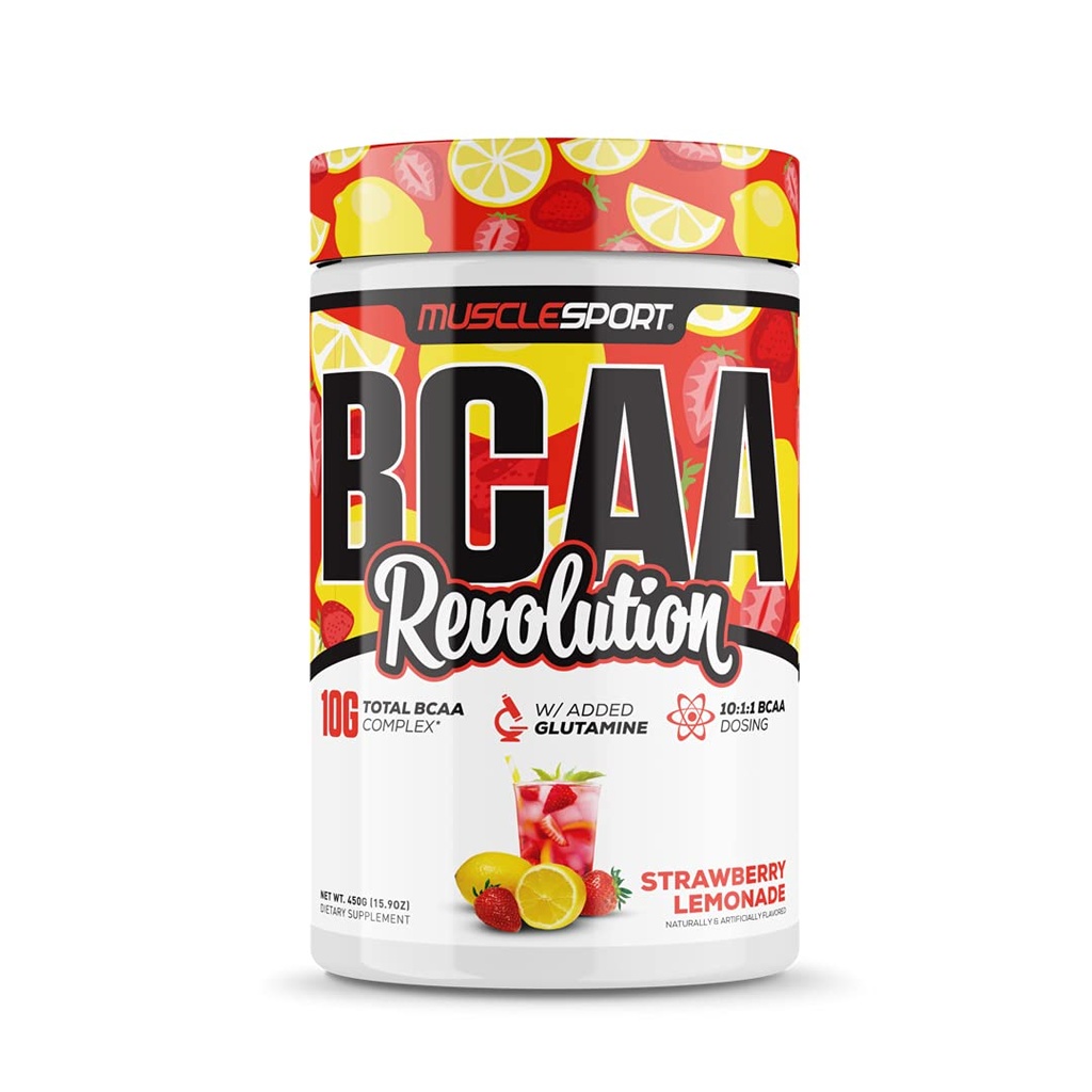 Musclesport BCAA Revolution Aminoacido Powder Supplement per gli uomini e le donne - Intra Workout Training Complex - Recovery Supplemen (Strawberry Lemonade, 30 Servings)