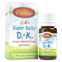 Carlson - Super Daily D3+K2, 25 mcg (1,000 IU) D3 & 22,5 mcg K2, Vitamina D Gocce con Vitamina K2, Vitamine Liquide, 1000 IU Vitamina D3, Heart & Bone Salute, Alimentazione 1-Anno, Non aromatizzata, 360 Gocce