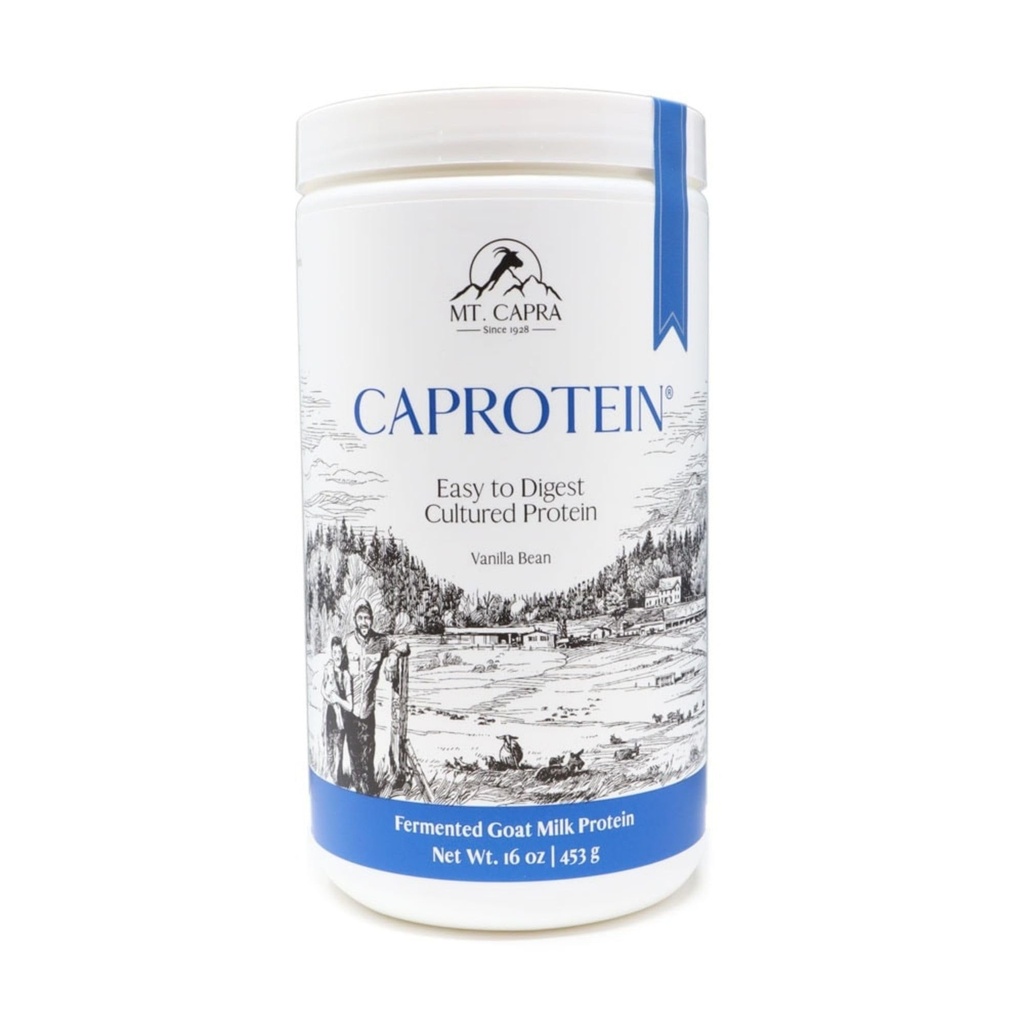Mt. Capra Caprotein | Concentrato di proteine della caseina, proteina del latte di capra fermentata da gomme pascate erba-feed, estremamente facile da digerire | Vanilla Bean | 23 Serve - 16 oz